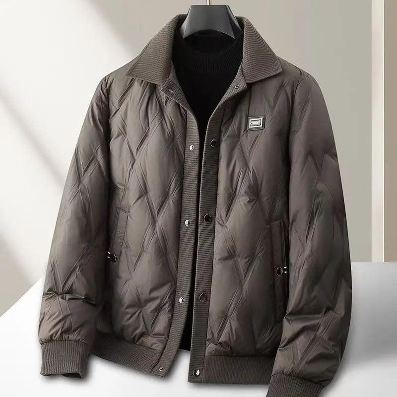 Lindon Men’s Quilted Duck Down Jacket – Lightweight Diamond Insulated Bomber