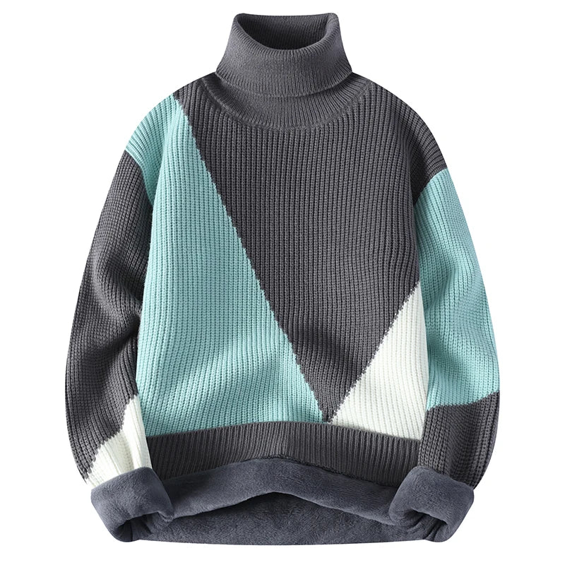 Leonardo Men’s Turtleneck Sweater – Fleece-Lined Wool Knit Pullover