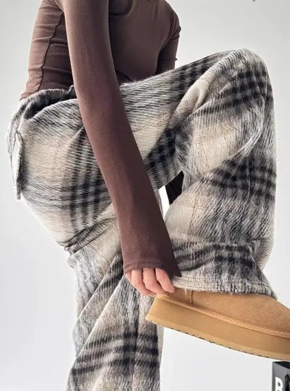 Kylie Women’s Joggers – Brushed Plaid Knit with Loose Full-Length Fit