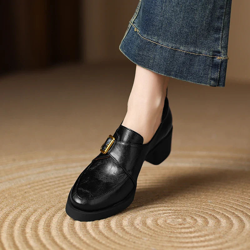 Cameron Women’s Loafers – Italian Leather Buckle Dress Shoes