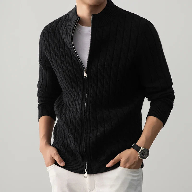 Roberto Men’s Wool Zip-Up Cardigan – Soft Fleece-Lined Comfort