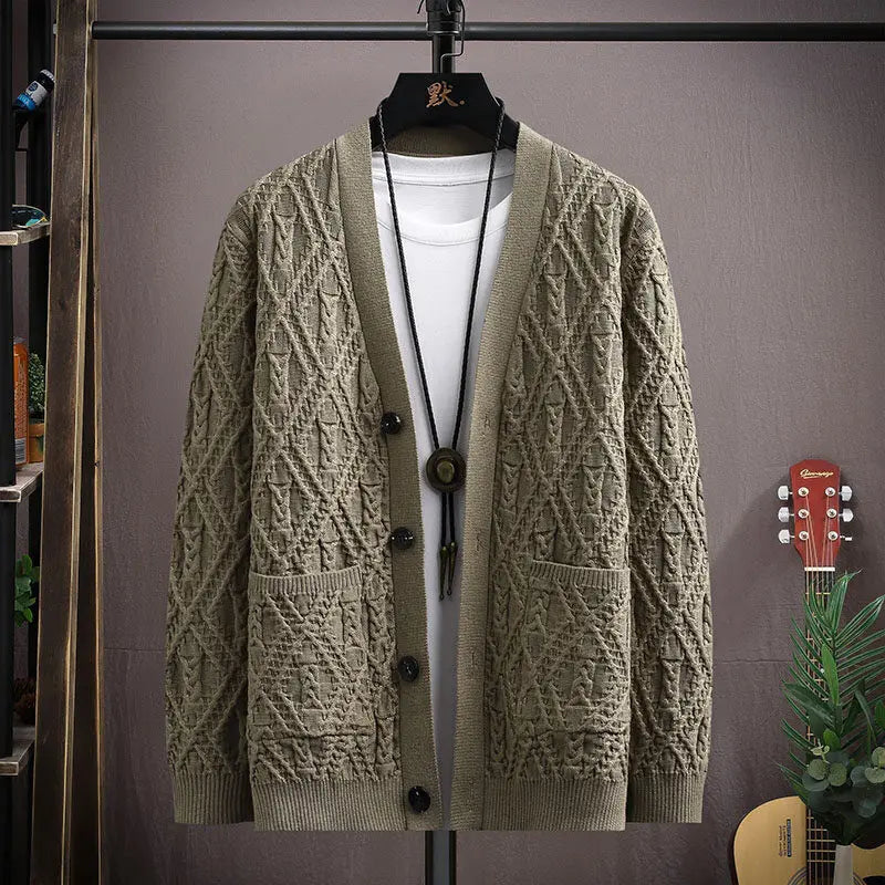Marcus Men’s Cable Knit Cardigan – Cotton Blend Button-Up Cardigan