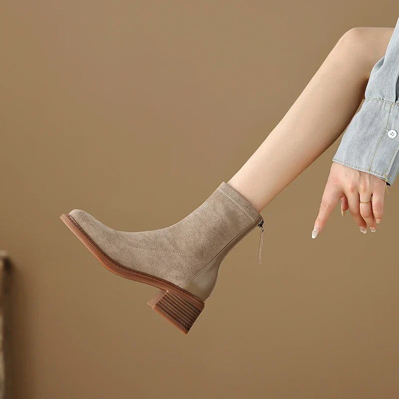 Fiona Women’s Suede Ankle Boots – with Block Heel