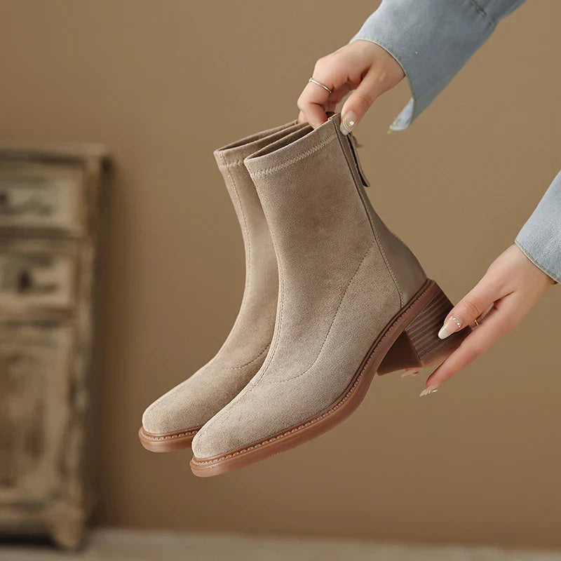 Fiona Women’s Suede Ankle Boots – with Block Heel