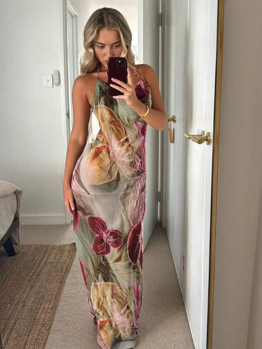 Luna Backless Maxi Dress – Lightweight Chiffon with Side Slit Elegance