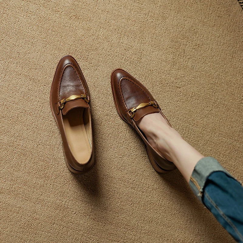 Camilla Women's Heeled Leather Loafers – Gold Horsebit Detail