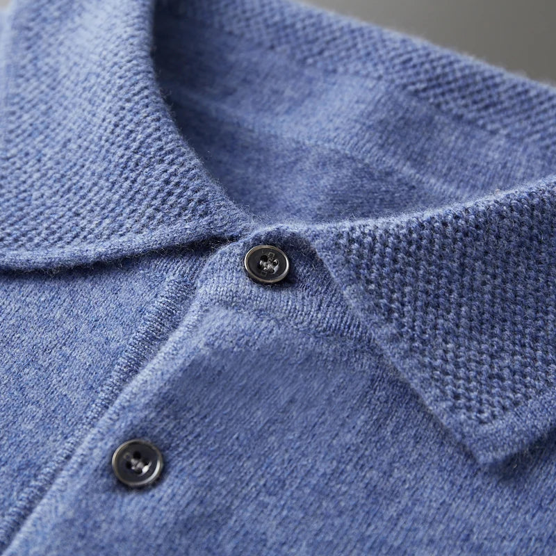 Alessio Men’s Polo Sweater – Merino Wool Knit Long-Sleeve Sweater