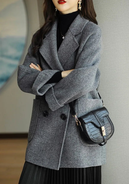 Elara Women’s Trench Coat – Double-Breasted Wool Blend with Tailored Fit