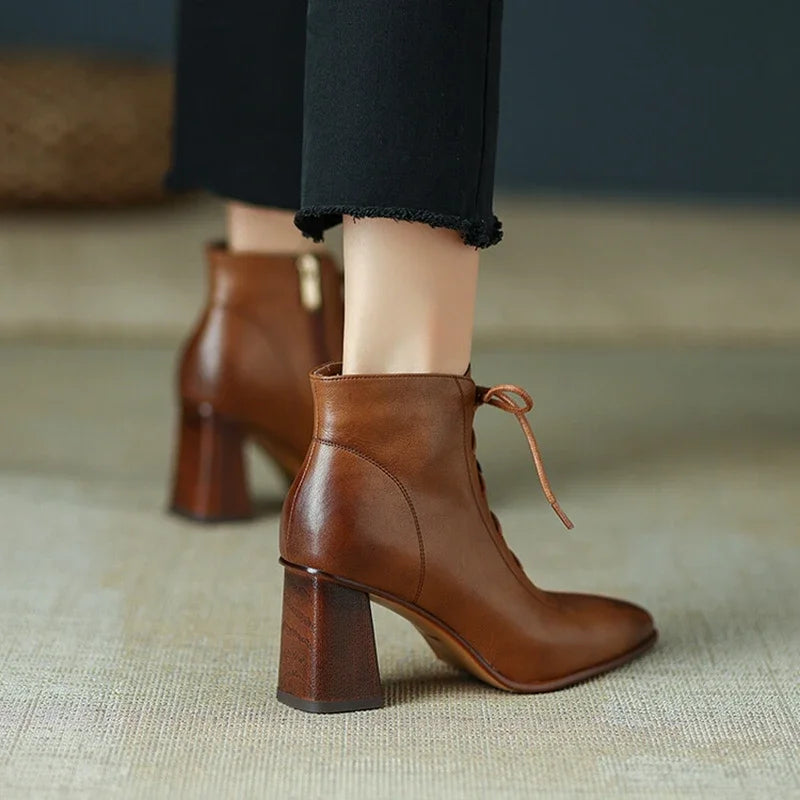 Trixy Women’s Leather Ankle Boots – Pointed Toe & Block Heel Design