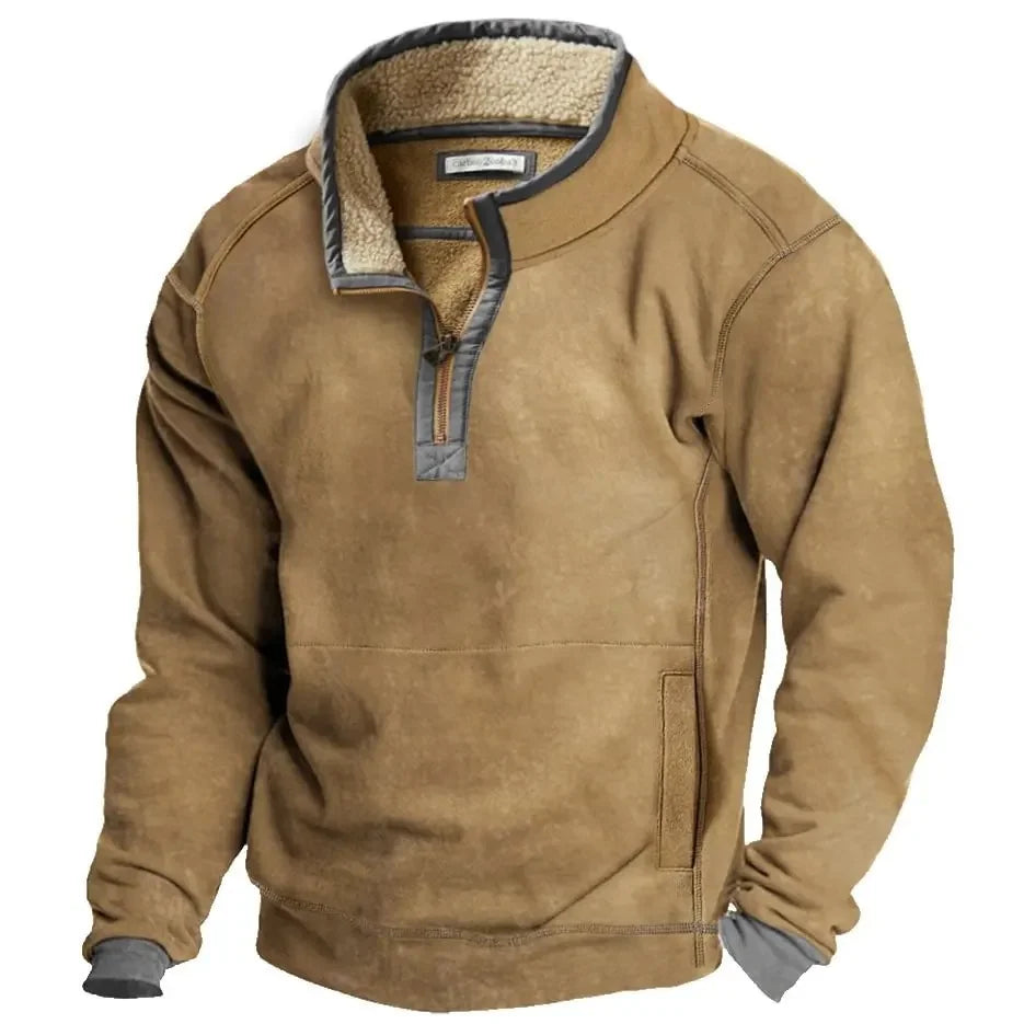 Jayson Men’s Half-Zip Sweater – Wool Blend with Fleece Lining & Kangaroo Pocket