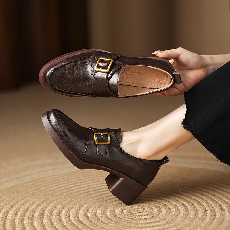Cameron Women’s Loafers – Italian Leather Buckle Dress Shoes