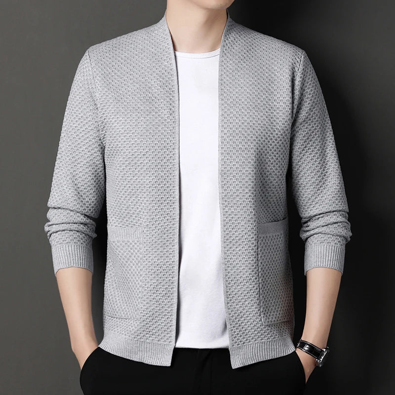 Wynmere Men’s Jacquard Knit Cardigan – Brushed Cotton Winter Jacket