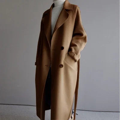 Selena Women’s Coat – Double-Breasted Lapel with Belted Mid-Length Fit