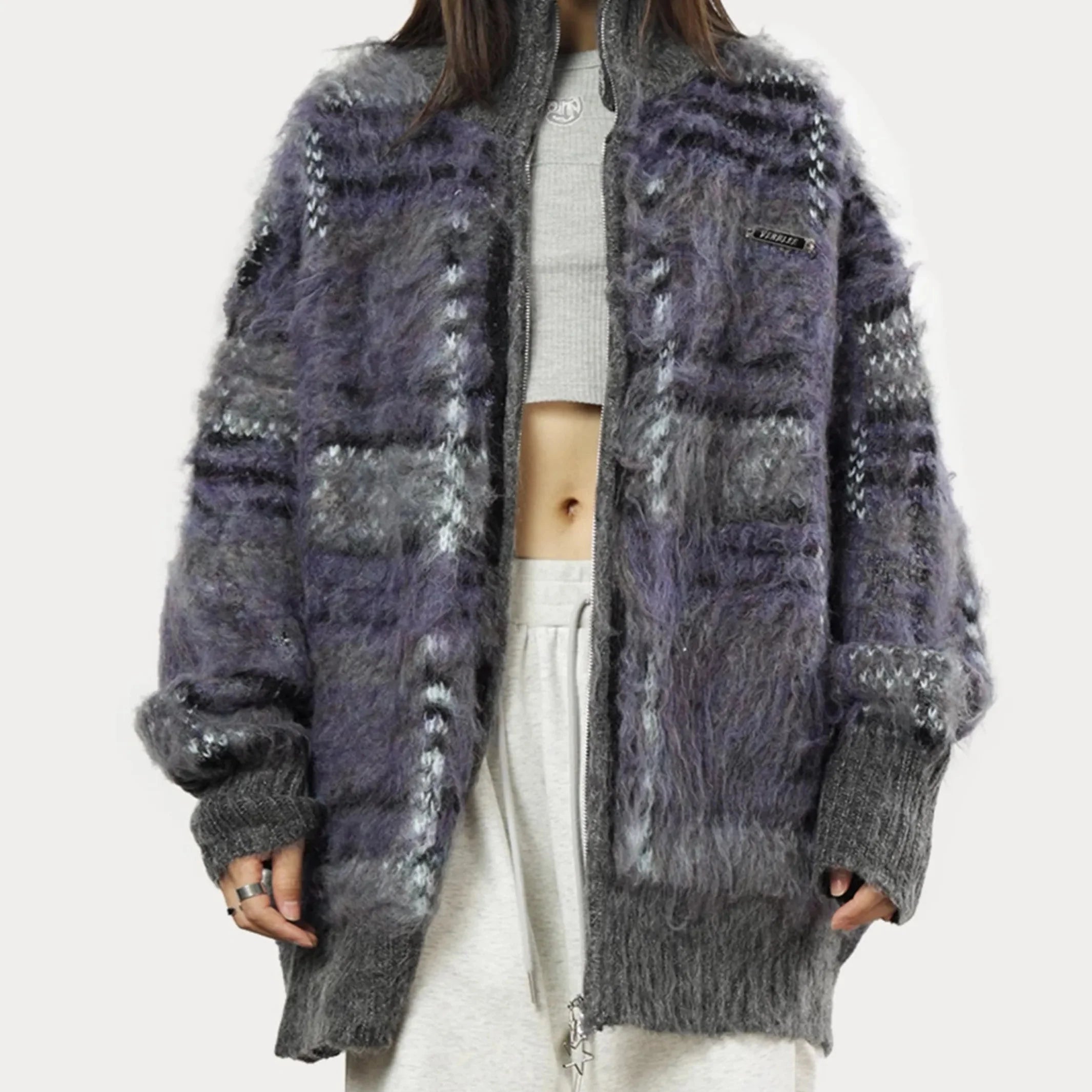Harper Women’s Knit Sweater – Relaxed Fit Soft Fluffy Plaid Sweater