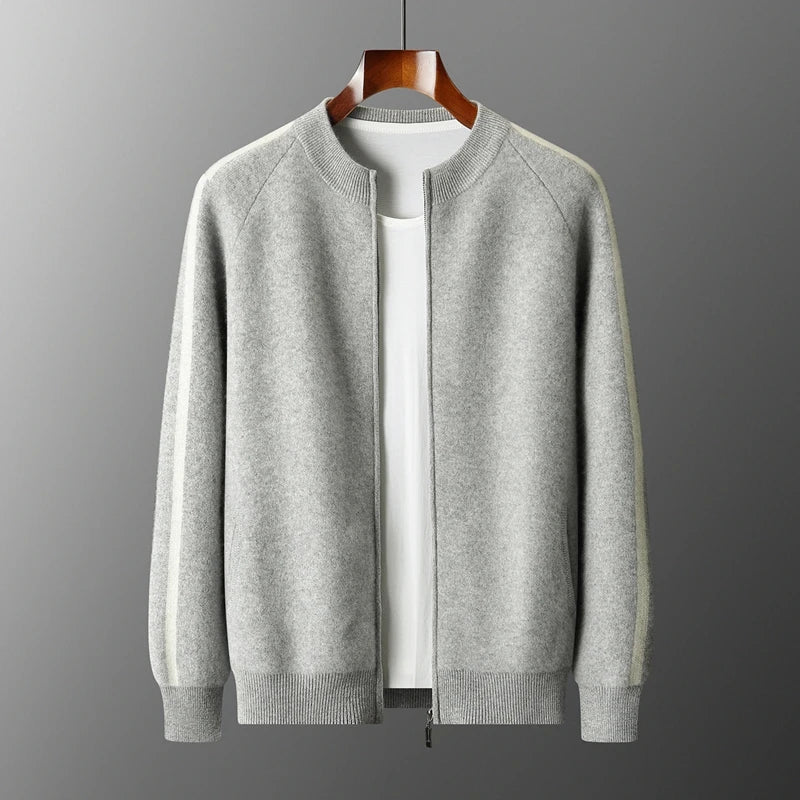 Rodrigo Men’s Wool Zip Cardigan – Wool Knit with Dual Stripe Detailing