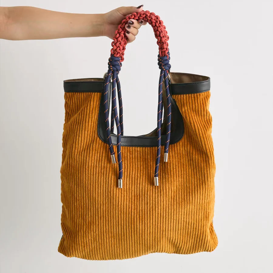 Paola Women’s Tote Bag – Ribbed Corduroy Carryall with Braided Handles