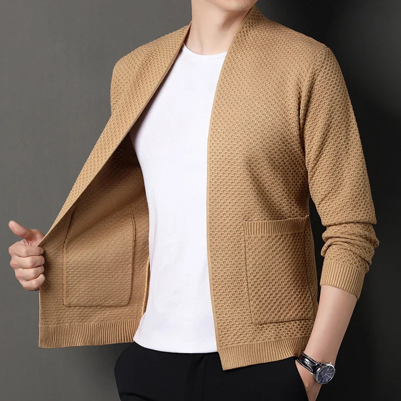 Wynmere Men’s Jacquard Knit Cardigan – Brushed Cotton Winter Jacket