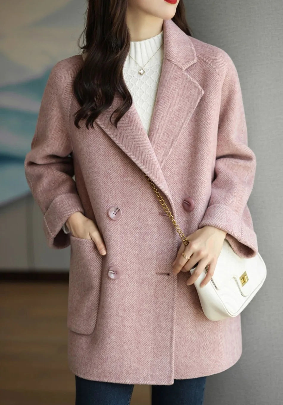 Elara Women’s Trench Coat – Double-Breasted Wool Blend Coat