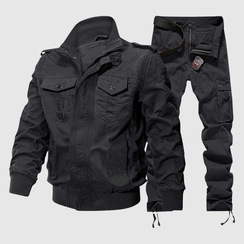 Sarmiento Men’s Tactical Cargo Set – Cotton-Blend Outdoor Jacket & Utility Pants
