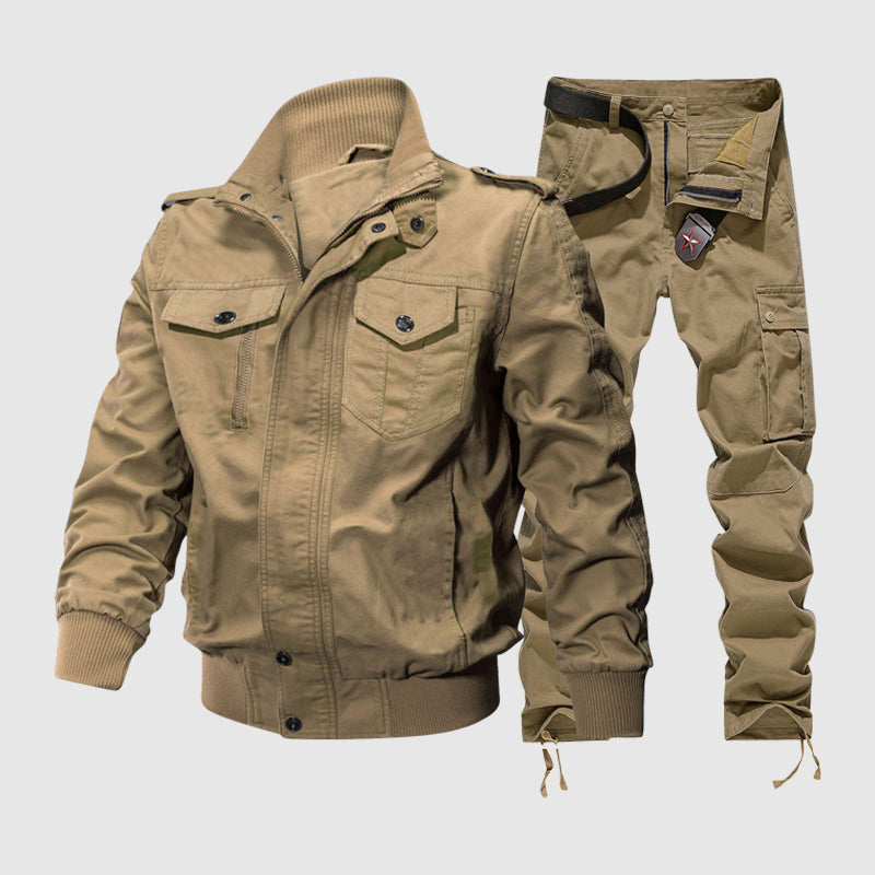 Sarmiento Men’s Tactical Cargo Set – Cotton-Blend Outdoor Jacket & Utility Pants