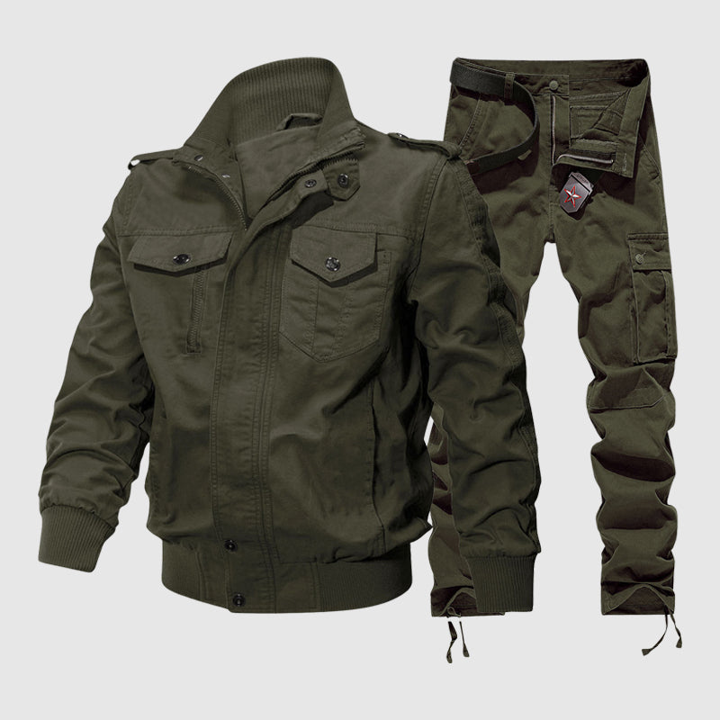 Sarmiento Men’s Tactical Cargo Set – Cotton-Blend Outdoor Jacket & Utility Pants