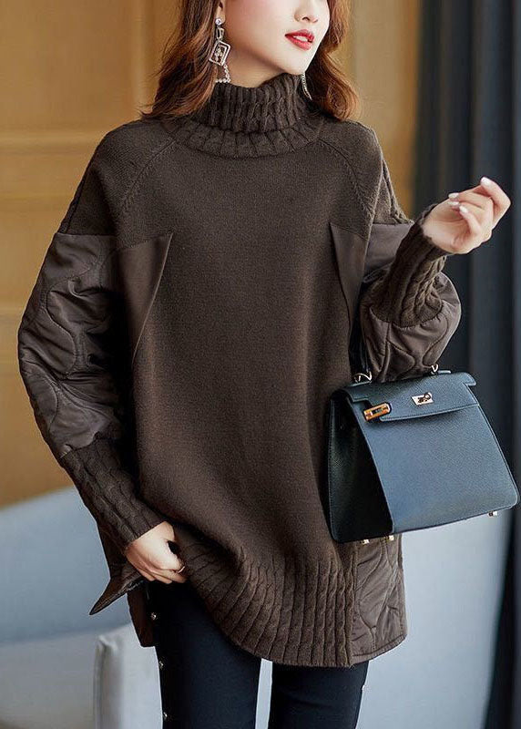 Clarita Women’s Turtleneck Sweater – Patchwork Knit with Loose Fit