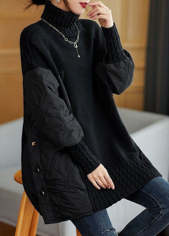 Clarita Women’s Turtleneck Sweater – Patchwork Knit with Loose Fit