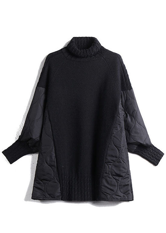 Clarita Women’s Turtleneck Sweater – Patchwork Knit with Loose Fit