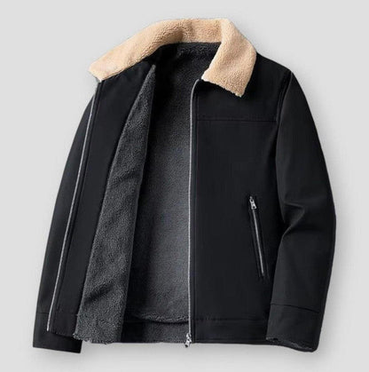 Marty Men’s Fleece-Lined Winter Jacket – Windproof Polyester with Turn-Down Collar