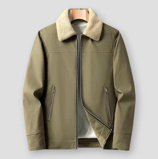Marty Men’s Fleece-Lined Winter Jacket – Windproof Polyester with Turn-Down Collar