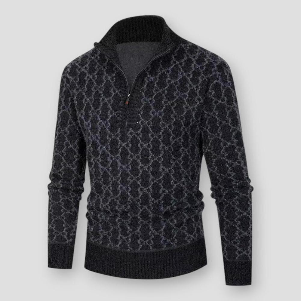 Larsen Men’s Half Zip Sweater – Textured Knit with Stand Collar