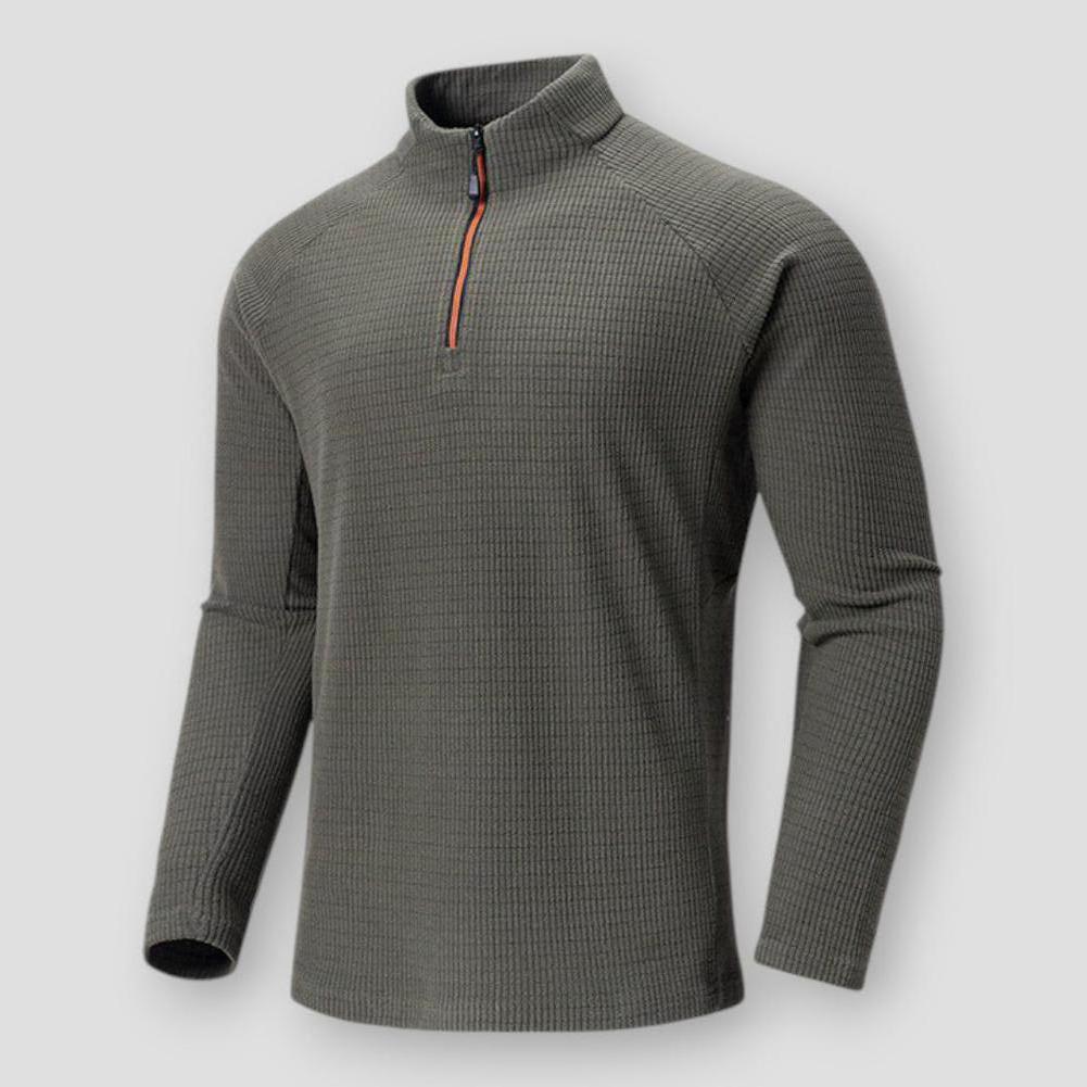 Emil Men’s Quarter Zip Sweater – Ribbed Fleece Pullover with Stand Collar