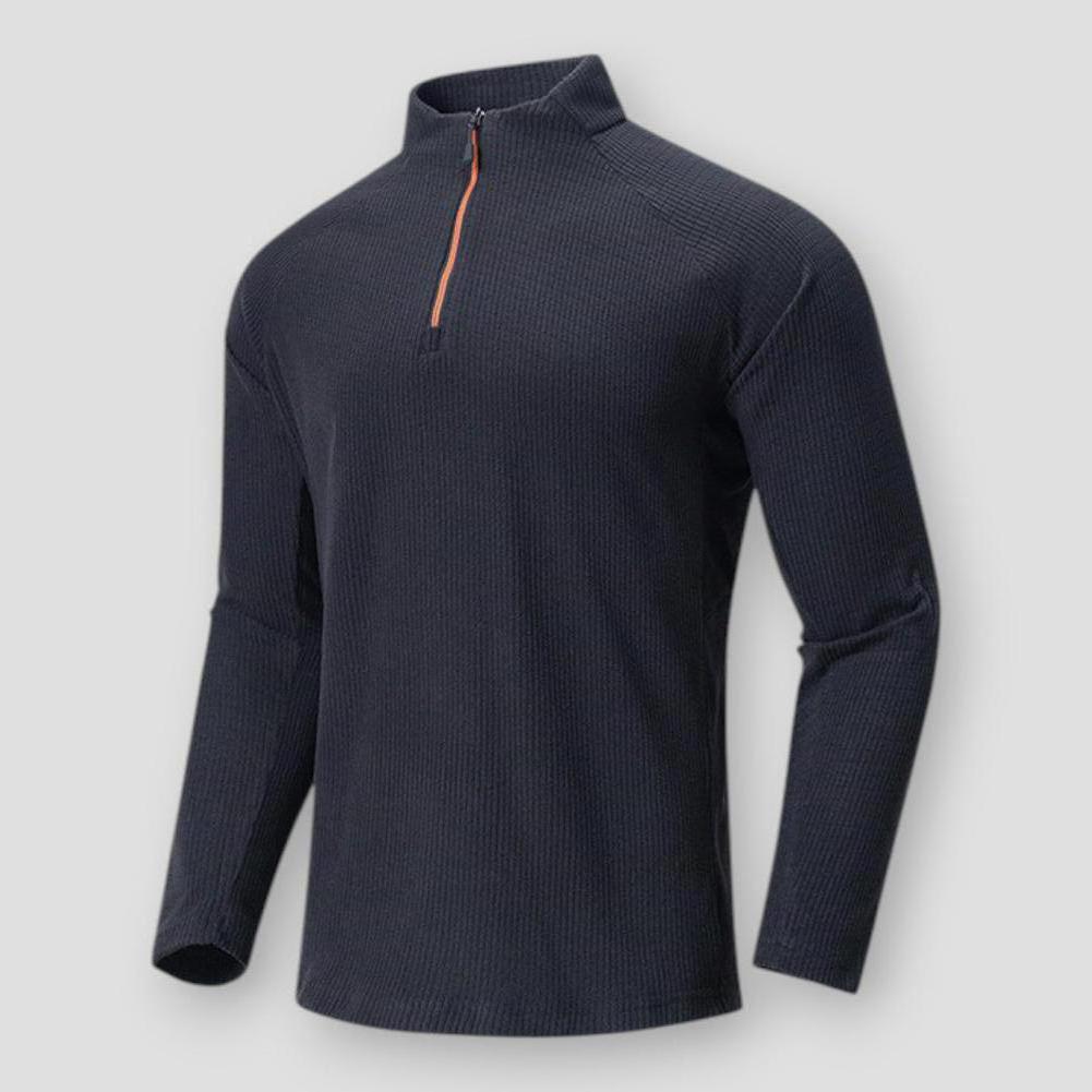 Emil Men’s Quarter Zip Sweater – Ribbed Fleece Pullover with Stand Collar