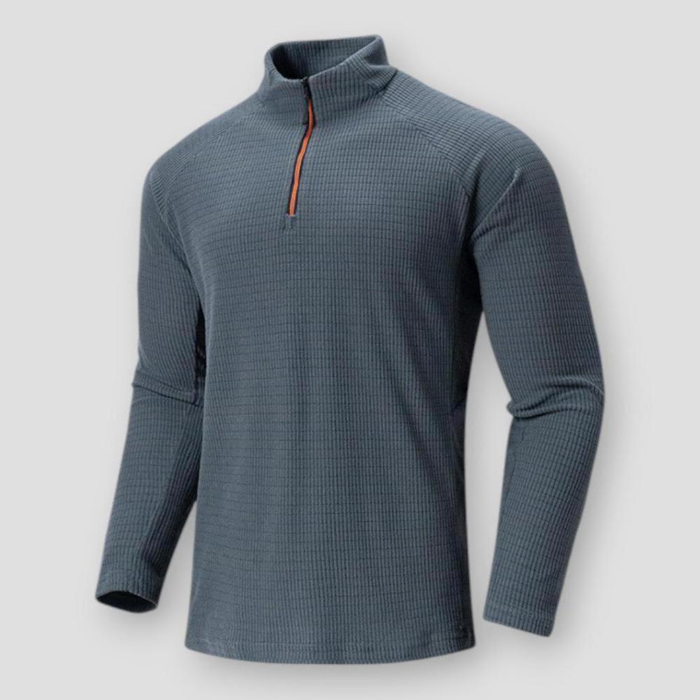 Emil Men’s Quarter Zip Sweater – Ribbed Fleece Pullover with Stand Collar