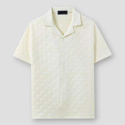 Oliver Men’s Floral Shirt – Jacquard Short Sleeve with Cuban Collar for Summer
