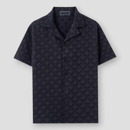 Oliver Men’s Floral Shirt – Jacquard Short Sleeve with Cuban Collar for Summer