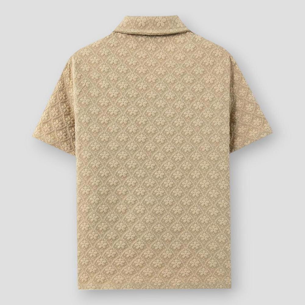 Oliver Men’s Floral Shirt – Jacquard Short Sleeve with Cuban Collar for Summer