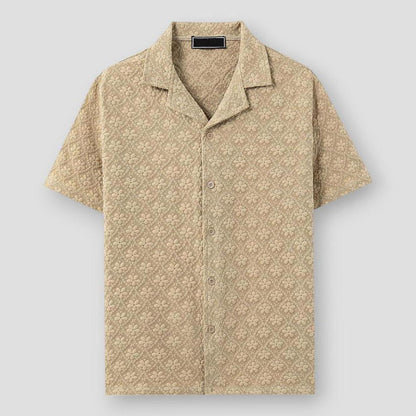 Oliver Men’s Floral Shirt – Jacquard Short Sleeve with Cuban Collar for Summer