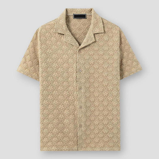 Oliver Men’s Floral Shirt – Jacquard Short Sleeve with Cuban Collar for Summer