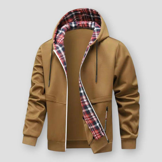 Dante Men’s Hooded Jacket – Lightweight Polyester with Plaid Lining & Loose Fit