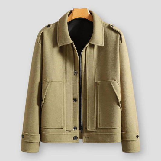 Harrison Men’s Wool-Blend Winter Jacket – Lapel Collar with Epaulettes