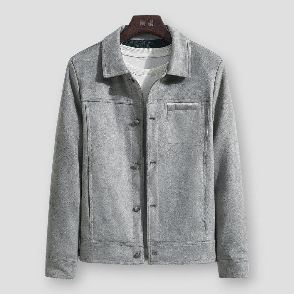 Ronan Men’s Suede Jacket – Classic Collar with Stripe Detail