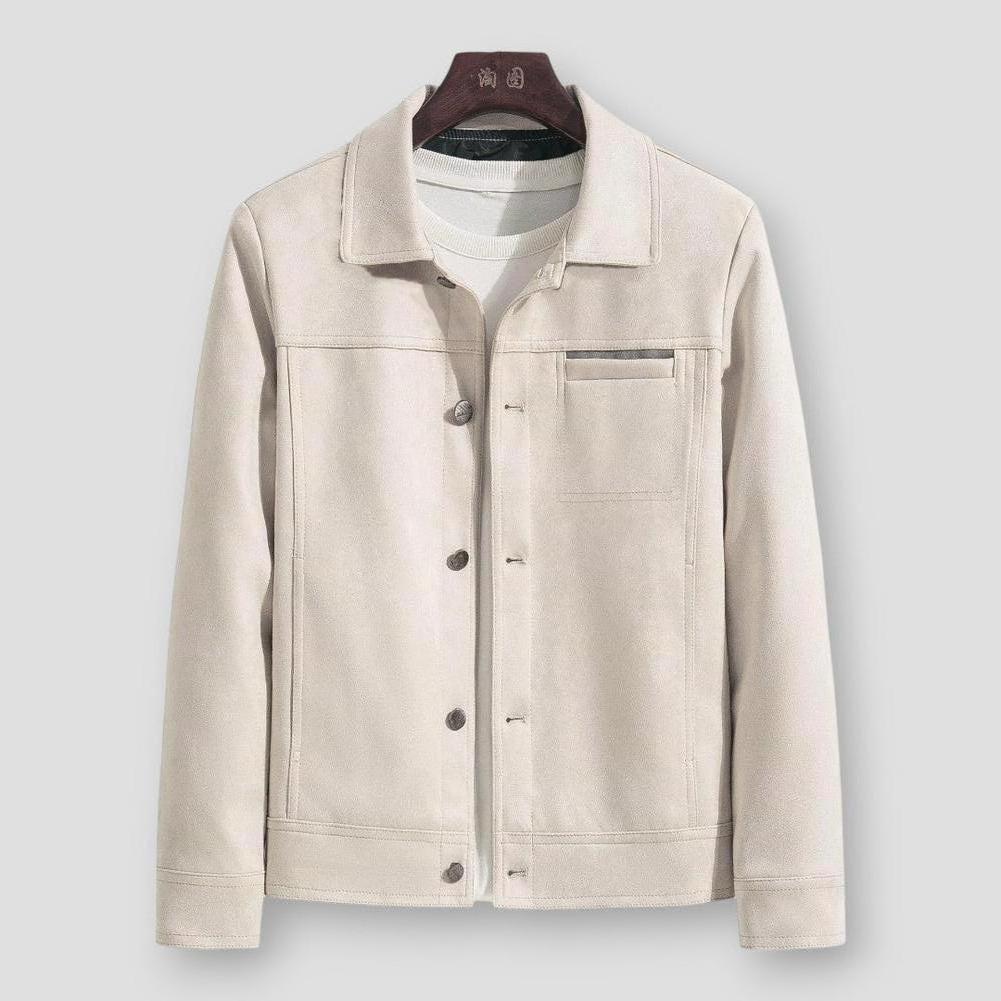 Ronan Men’s Suede Jacket – Classic Collar with Stripe Detail