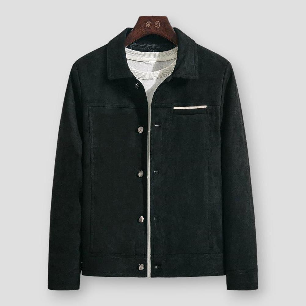 Ronan Men’s Suede Jacket – Classic Collar with Stripe Detail