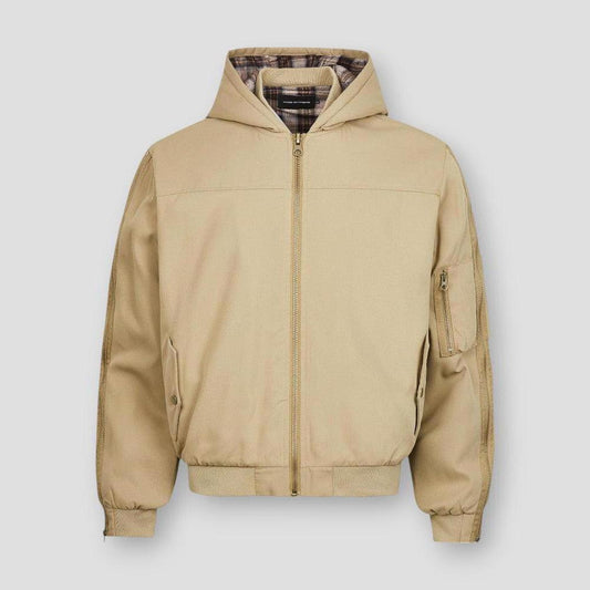 Marcial Men’s Hooded Bomber Jacket – Thickened Thermal Cotton with Plaid Lining