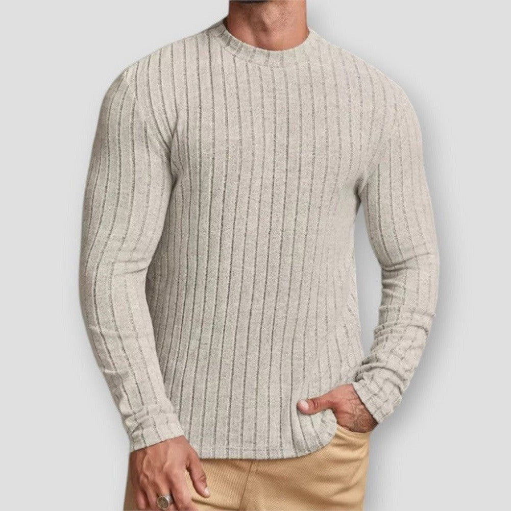 Levi Men’s Textured Round-Neck Sweater – Fitted Cotton-Blend Knit