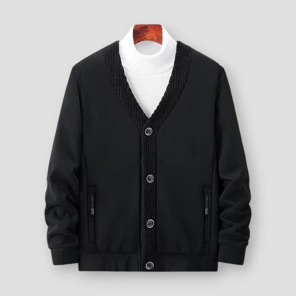 Aris Men’s Cardigan – Cotton Blend Knit with Zippered Pocket & Button Front