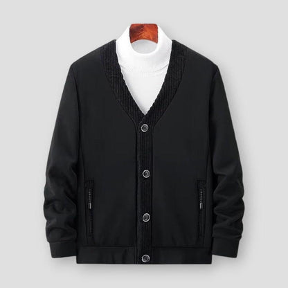 Aris Men’s Cardigan – Cotton Blend Knit with Zippered Pocket & Button Front