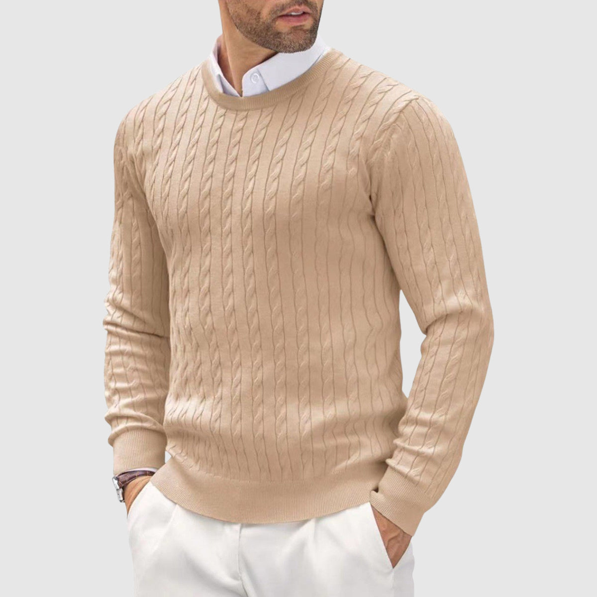 Tiziano Men's Wool Knit Sweater – Slim Fit Textured Knit Pullover