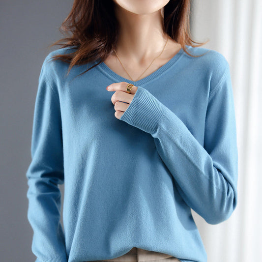 Angie V-Neck Women's Sweater – Premium Wool Blend with Relaxed Tailored Fit